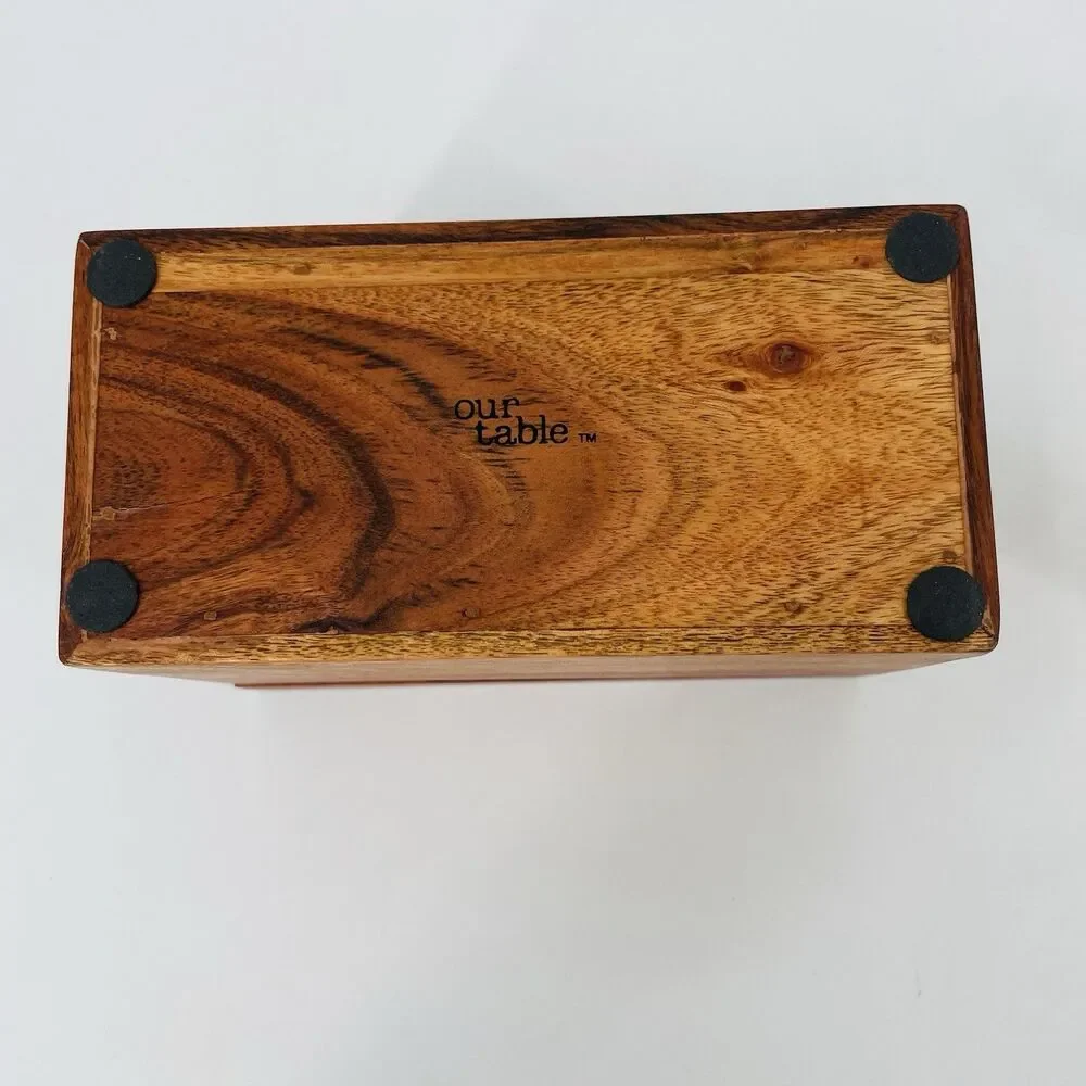 Our Table Acacia Wood Recipe Box Groove On Lid Bed Bath Beyond *No Cards NEW
